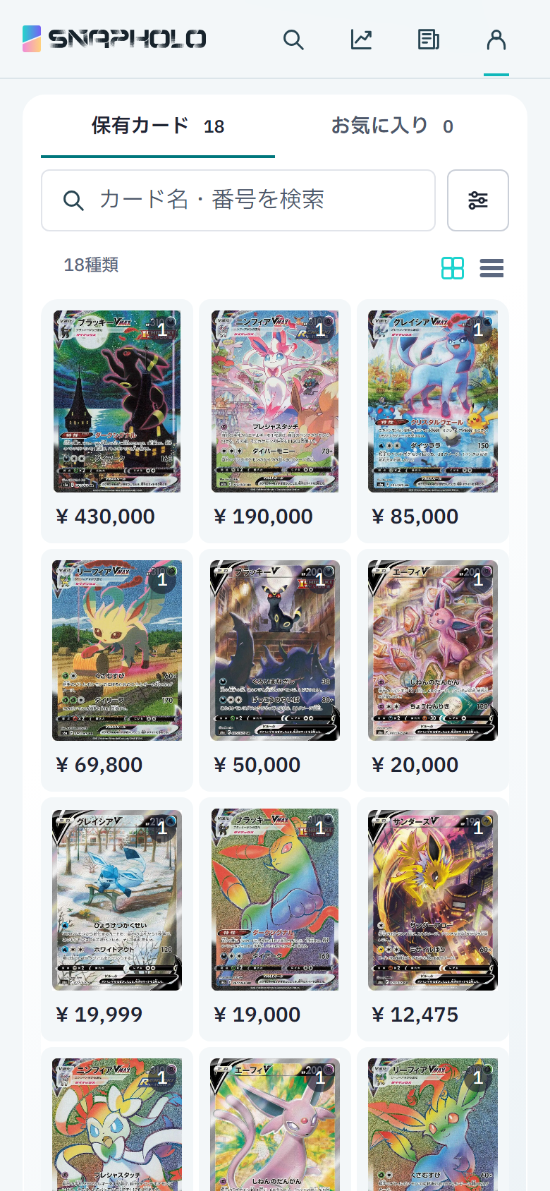 保有カードごとの相場一覧