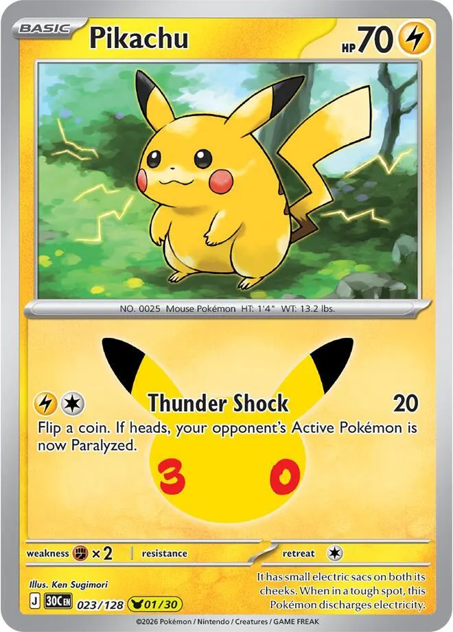 Pokémon TCG: 30th Celebration 英語版 Pikachu 23 カード表面