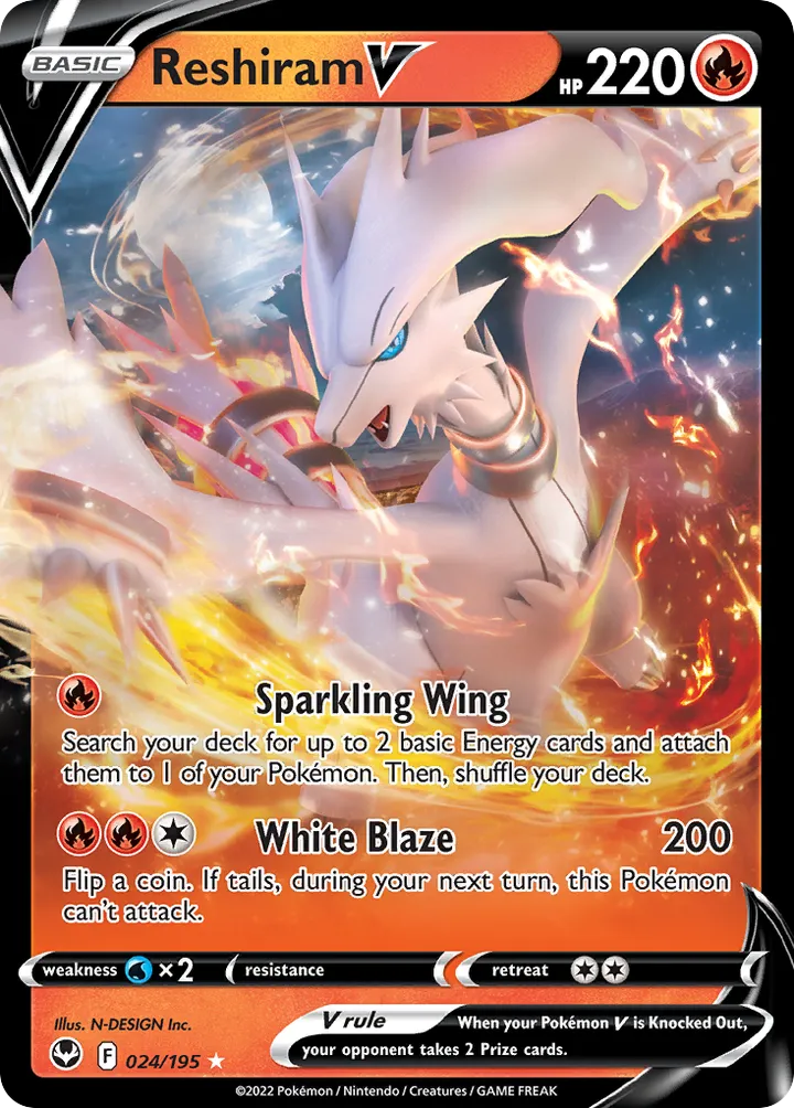 Sword & Shield—Silver Tempest 영어판 Reshiram V 24 카드 앞면