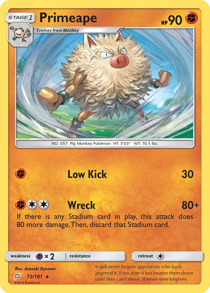 Sun & Moon—Team Up 英語版 Primeape 72 カード表面