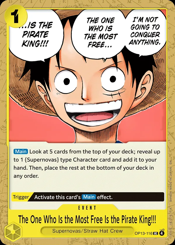Carrying on His Will 英語版 The One Who Is the Most Free Is the Pirate King!!! OP13-116 · 再録 カード表面