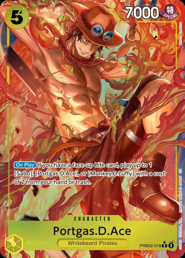 One Piece Card The Best vol.2 영어판 Portgas.D.Ace PRB02-018 · 패럴렐 카드 앞면