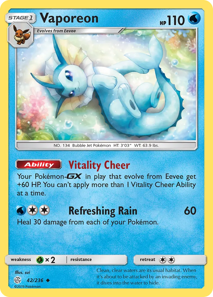 Sun & Moon—Cosmic Eclipse 영어판 Vaporeon 42 카드 앞면