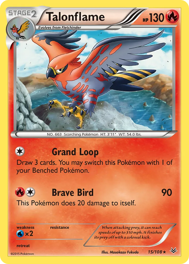XY—Roaring Skies 영어판 Talonflame 15 카드 앞면