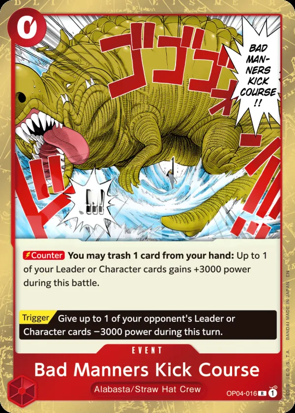 Kingdoms of Intrigue 영어판 Bad Manners Kick Course OP04-016 · 재록 카드 앞면