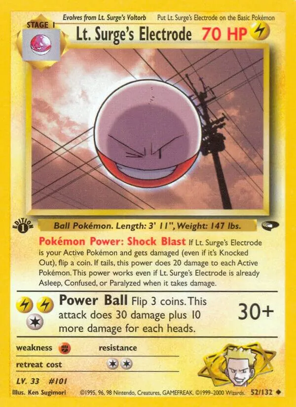 Gym Challenge 英語版 Lt. Surge's Electrode 52 カード表面