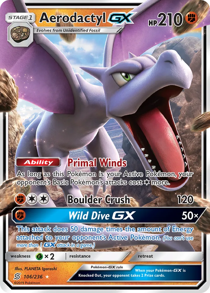 Sun & Moon—Unified Minds 英語版 Aerodactyl-GX 106 カード表面