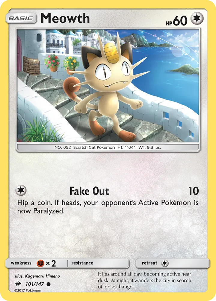 Sun & Moon—Burning Shadows 英語版 Meowth 101 カード表面