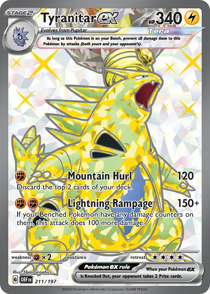 Scarlet & Violet—Obsidian Flames 영어판 Tyranitar ex 211 카드 앞면