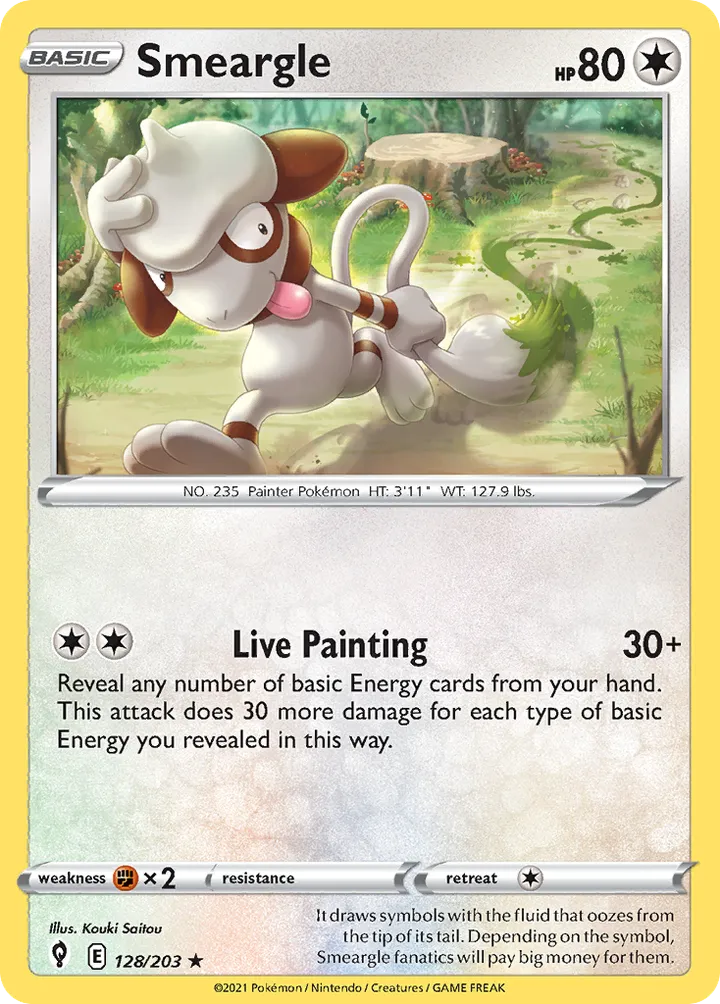 Sword & Shield—Evolving Skies 영어판 Smeargle 128 카드 앞면