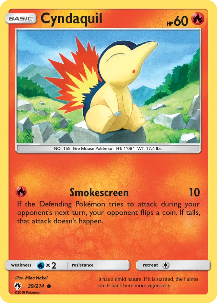 Sun & Moon—Lost Thunder 영어판 Cyndaquil 39 카드 앞면