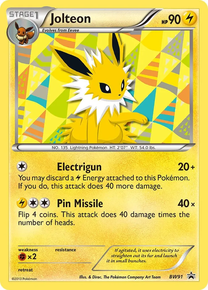 Front of Jolteon BW91, BW Black Star Promos English