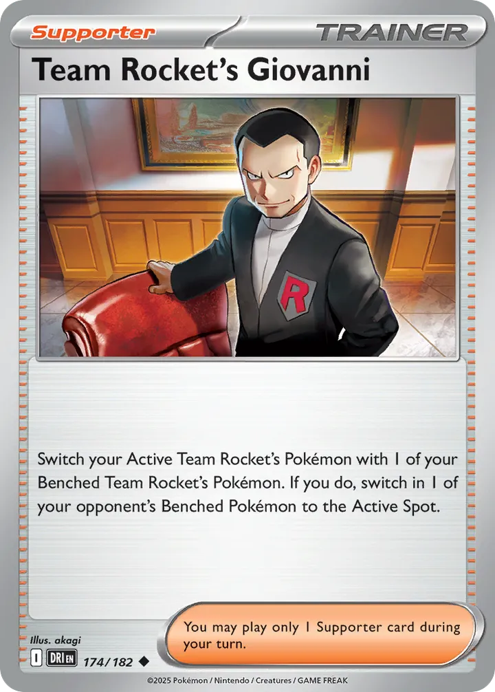 Scarlet & Violet—Destined Rivals 영어판 Team Rocket's Giovanni 174 카드 앞면