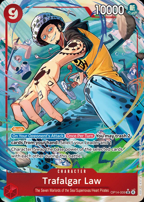 The Azure Sea's Seven 英語版 Trafalgar Law OP14-009 · パラレル カード表面