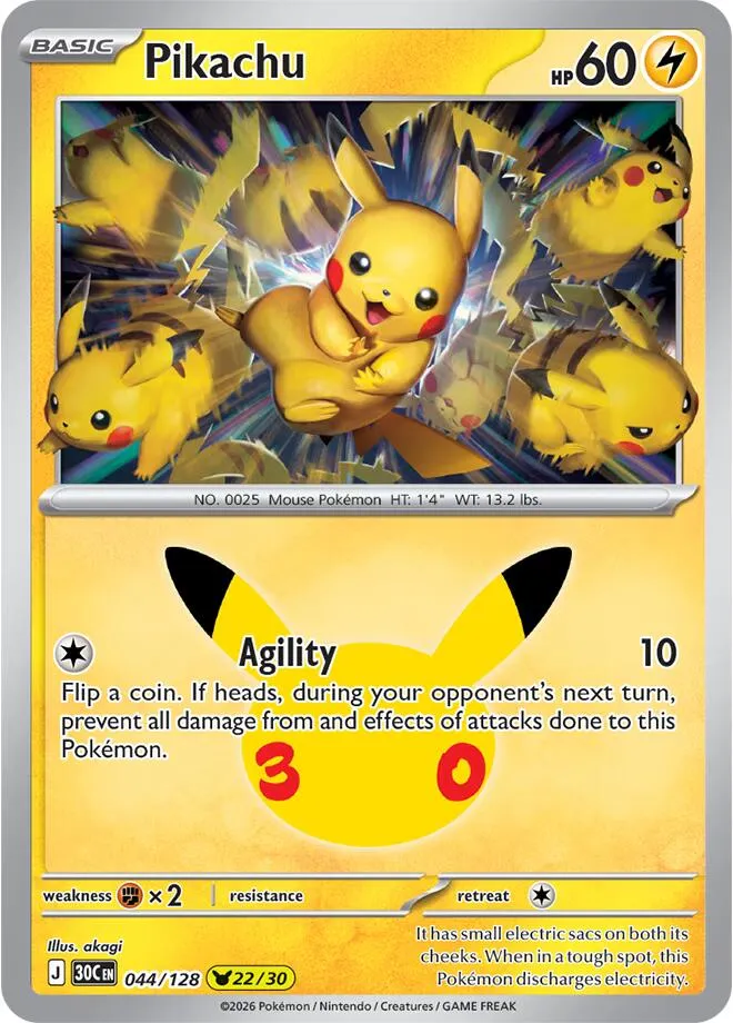 Pokémon TCG: 30th Celebration 英語版 Pikachu 44 カード表面