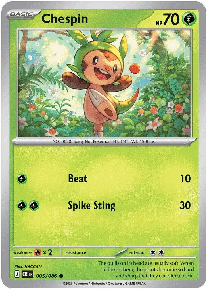 Mega Evolution—Chaos Rising 영어판 Chespin 5 카드 앞면