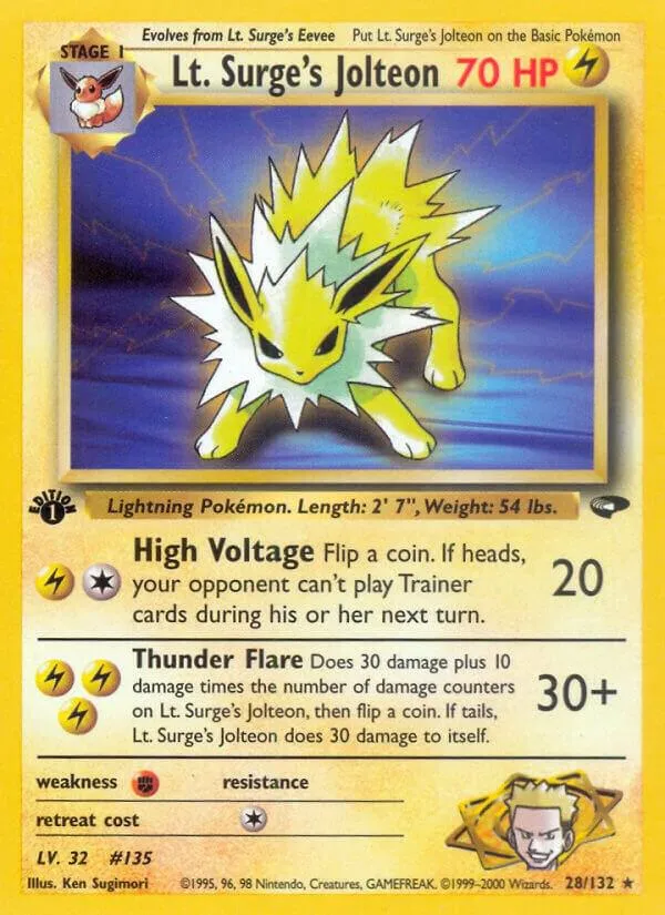 Gym Challenge 英語版 Lt. Surge's Jolteon 28 カード表面