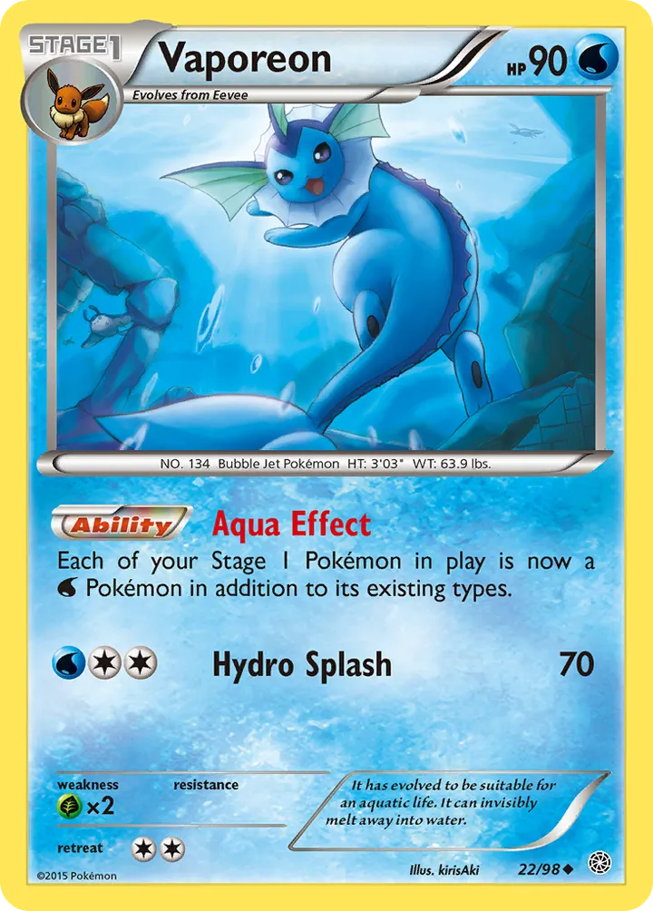 XY—Ancient Origins 영어판 Vaporeon 22 카드 앞면
