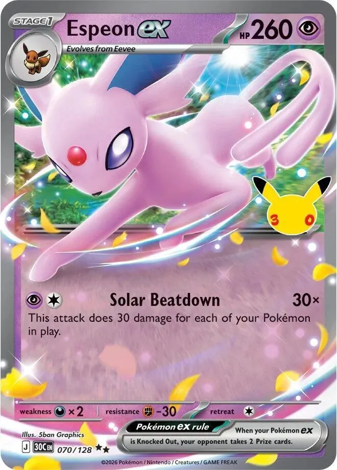 Pokémon TCG: 30th Celebration 영어판 Espeon ex 70 카드 앞면