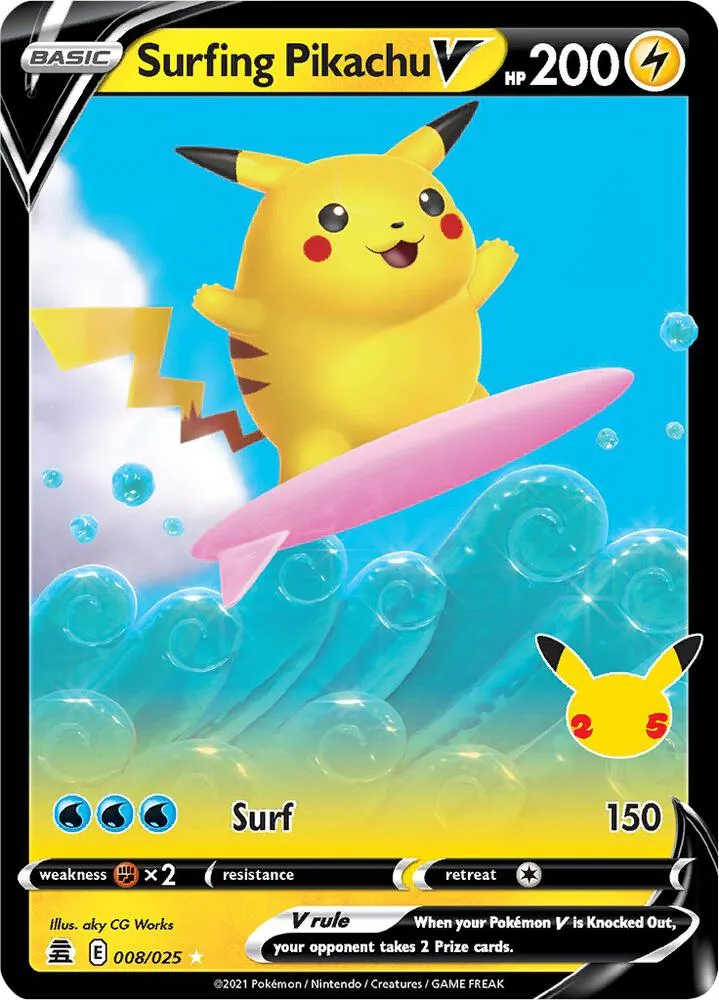 Celebrations 英語版 Surfing Pikachu V 8 カード表面