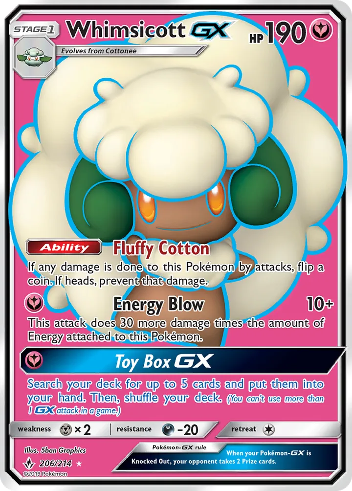 Sun & Moon—Unbroken Bonds 英語版 Whimsicott-GX 206 カード表面