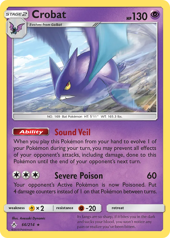 Sun & Moon—Unbroken Bonds 영어판 Crobat 66 카드 앞면