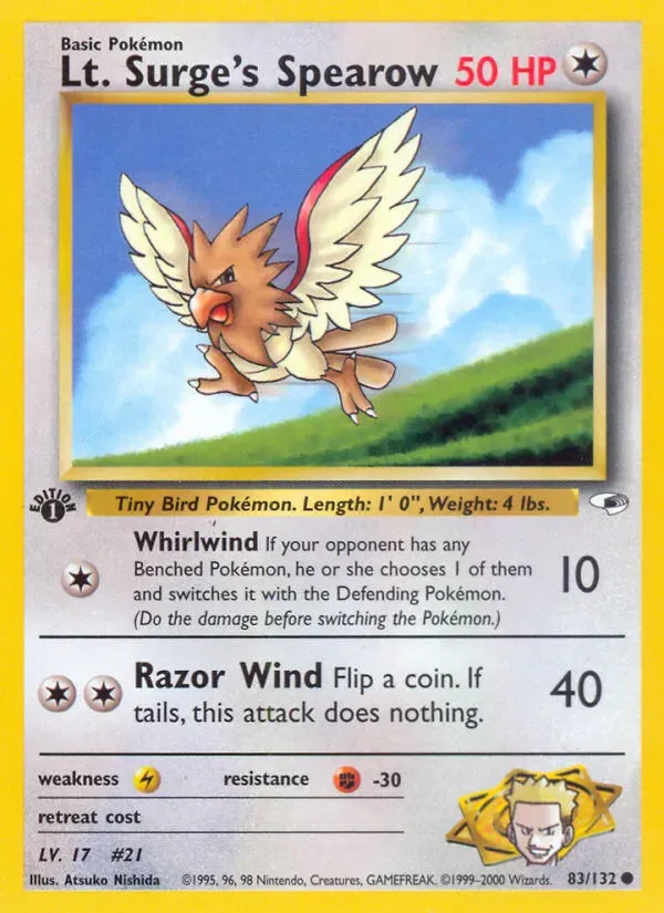 Gym Heroes 영어판 Lt. Surge's Spearow 83 카드 앞면