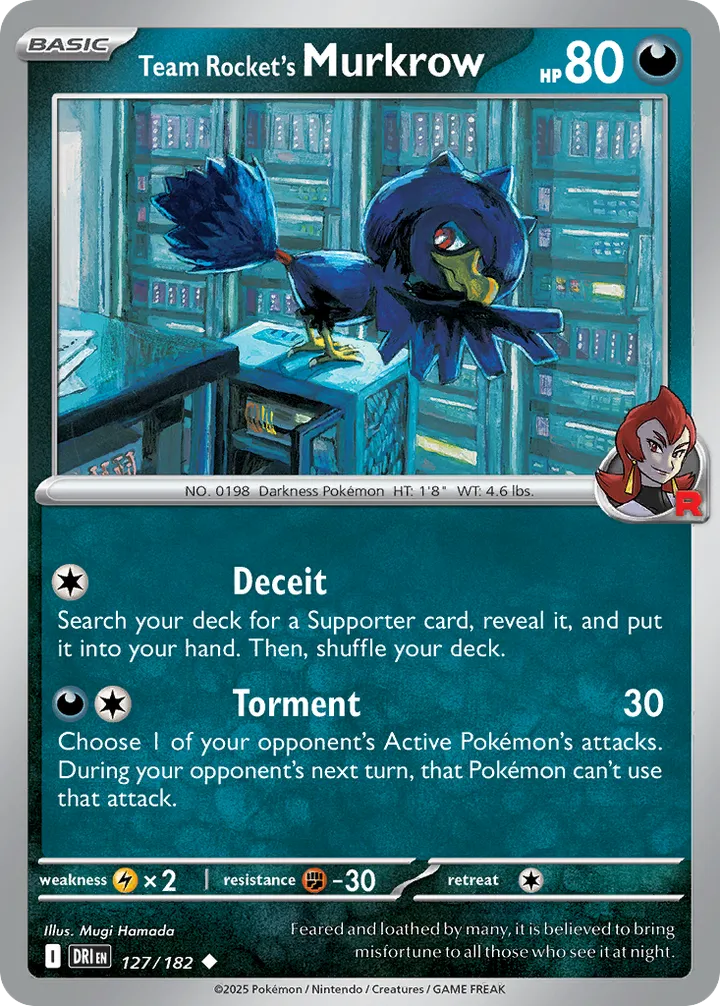 Scarlet & Violet—Destined Rivals 英語版 Team Rocket's Murkrow 127 カード表面