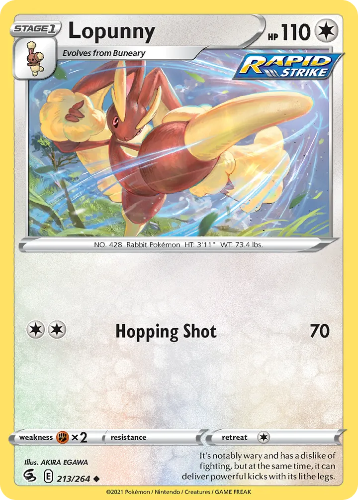 Sword & Shield—Fusion Strike 英語版 Lopunny 213 カード表面
