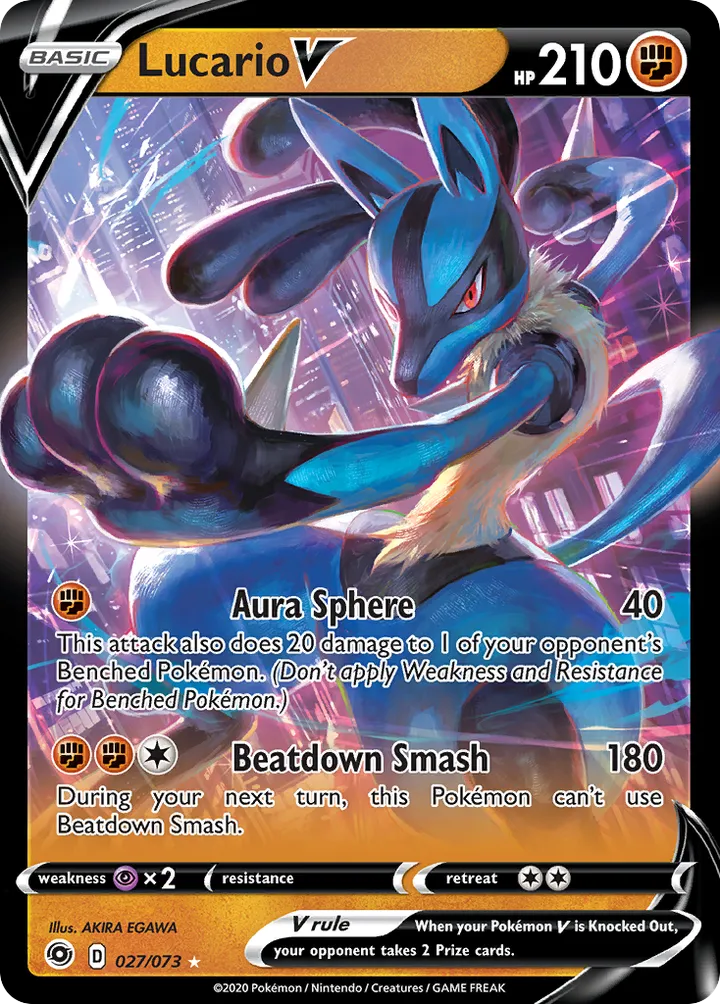 Champion's Path 영어판 Lucario V 27 카드 앞면
