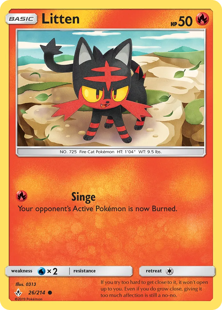 Sun & Moon—Unbroken Bonds 英語版 Litten 26 カード表面