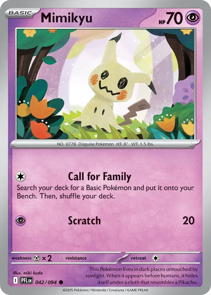 Mega Evolution—Phantasmal Flames 英語版 Mimikyu 42 カード表面