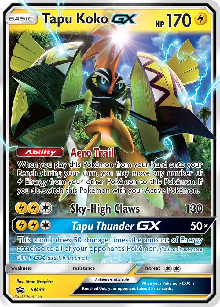 SM Black Star Promos 영어판 Tapu Koko-GX SM33 카드 앞면