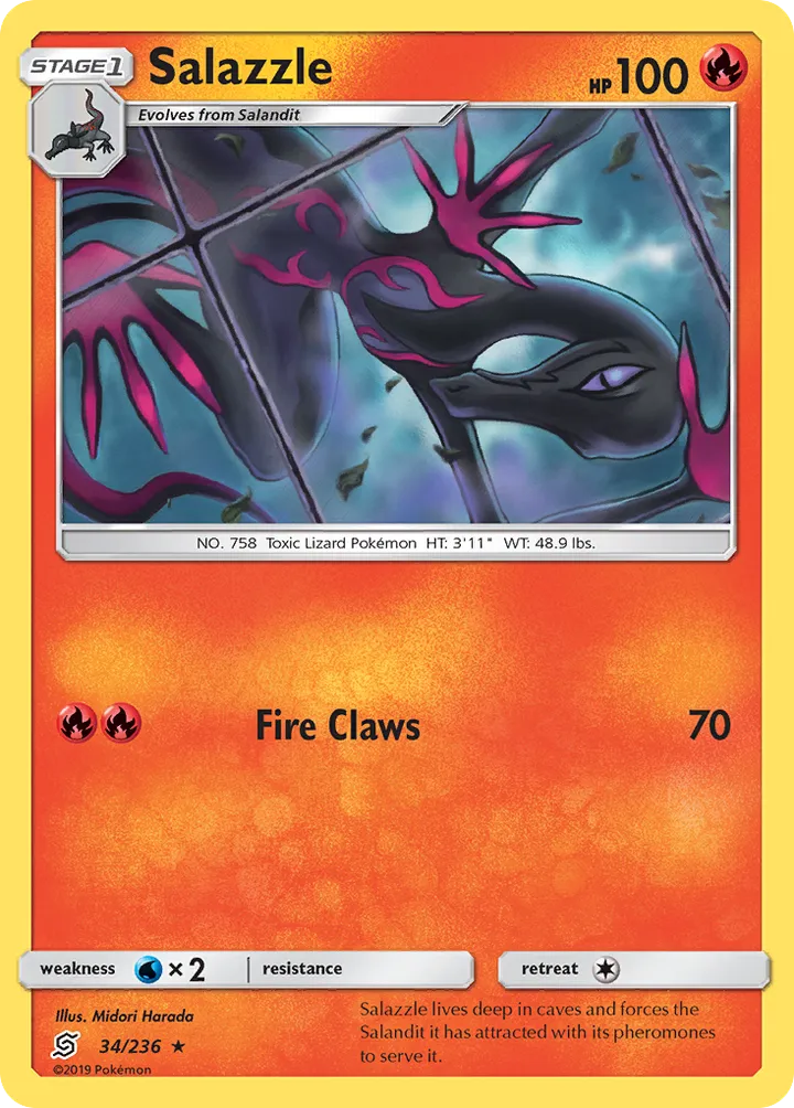 Sun & Moon—Unified Minds 영어판 Salazzle 34 카드 앞면