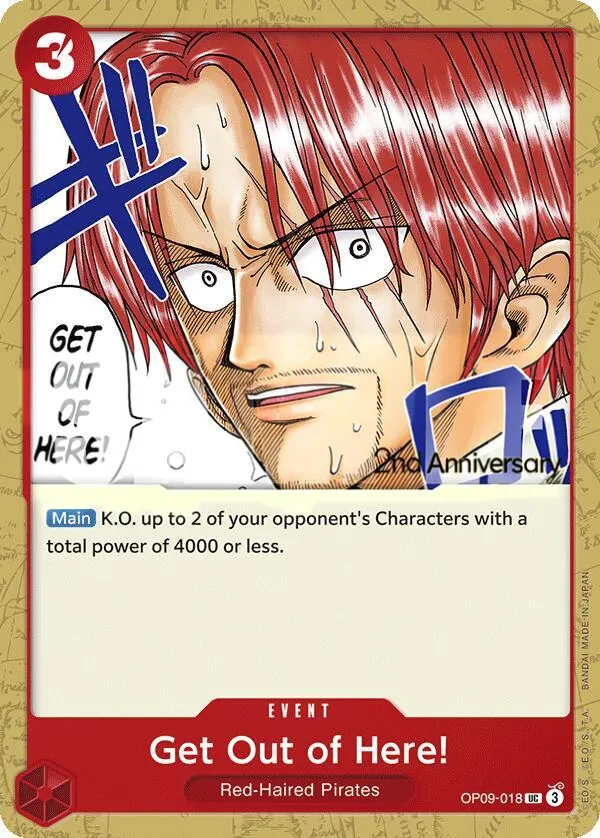 Emperors in the New World 영어판 Get Out of Here! OP09-018 · 기념 대회 카드 앞면