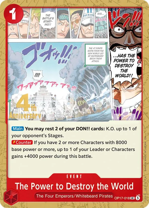 The World's Strongest Warriors 영어판 The Power to Destroy the World OP17-018 · 기념 대회 카드 앞면