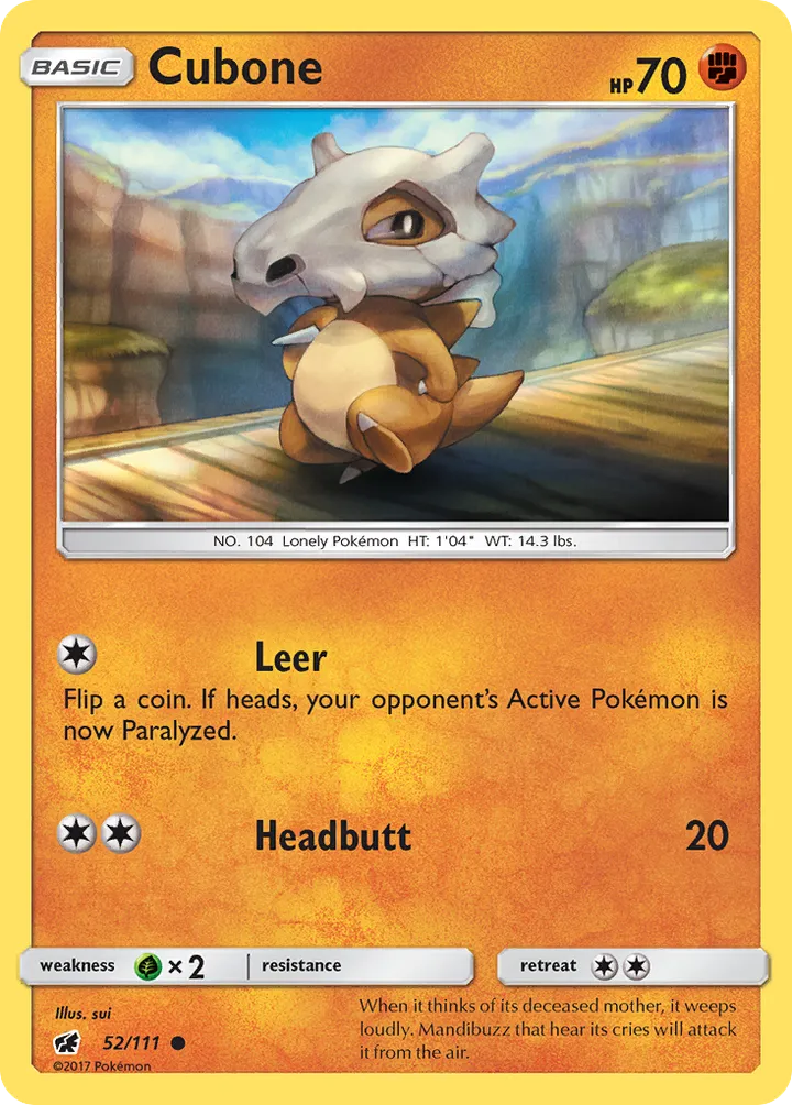 Sun & Moon—Crimson Invasion 영어판 Cubone 52 카드 앞면