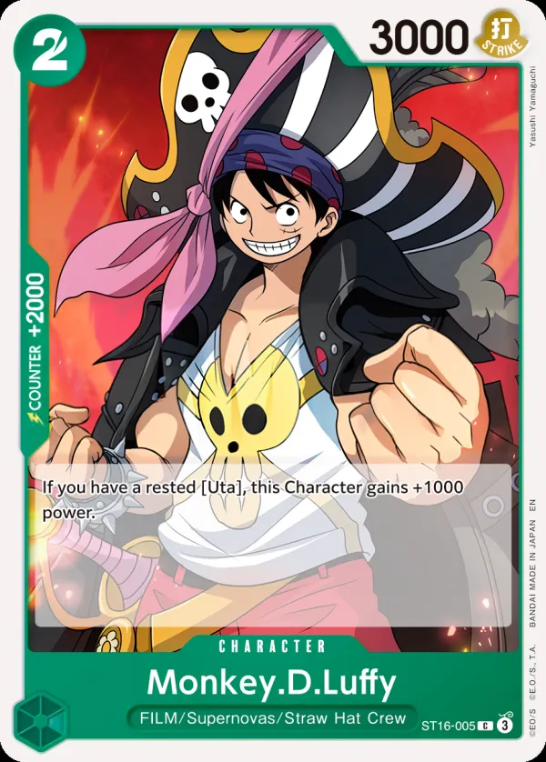 GREEN Uta 영어판 Monkey.D.Luffy ST16-005 · 재록 카드 앞면