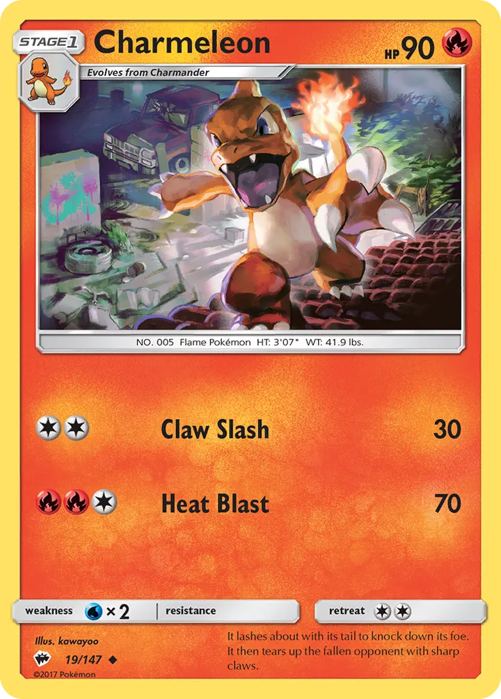 Sun & Moon—Burning Shadows 영어판 Charmeleon 19 카드 앞면
