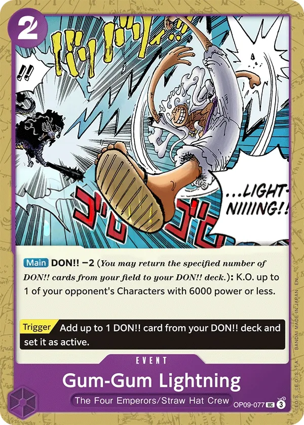 Emperors in the New World 영어판 Gum-Gum Lightning OP09-077 · 재록 카드 앞면