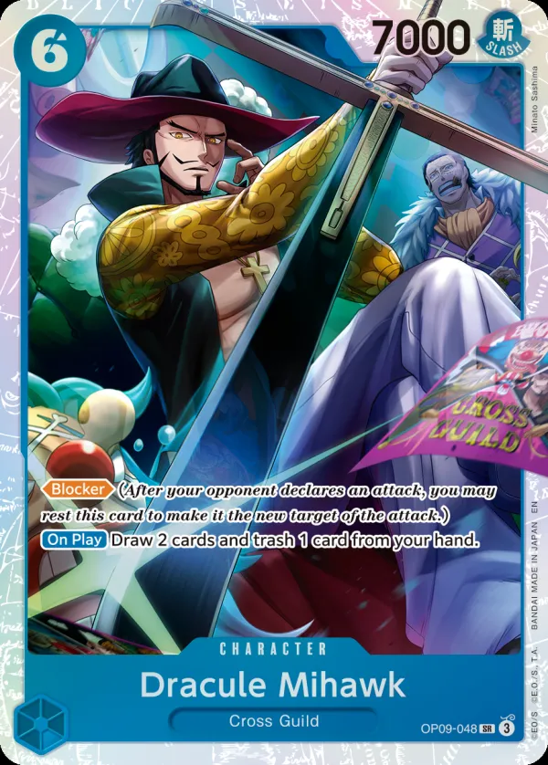 Emperors in the New World 英語版 Dracule Mihawk OP09-048 · 再録 カード表面
