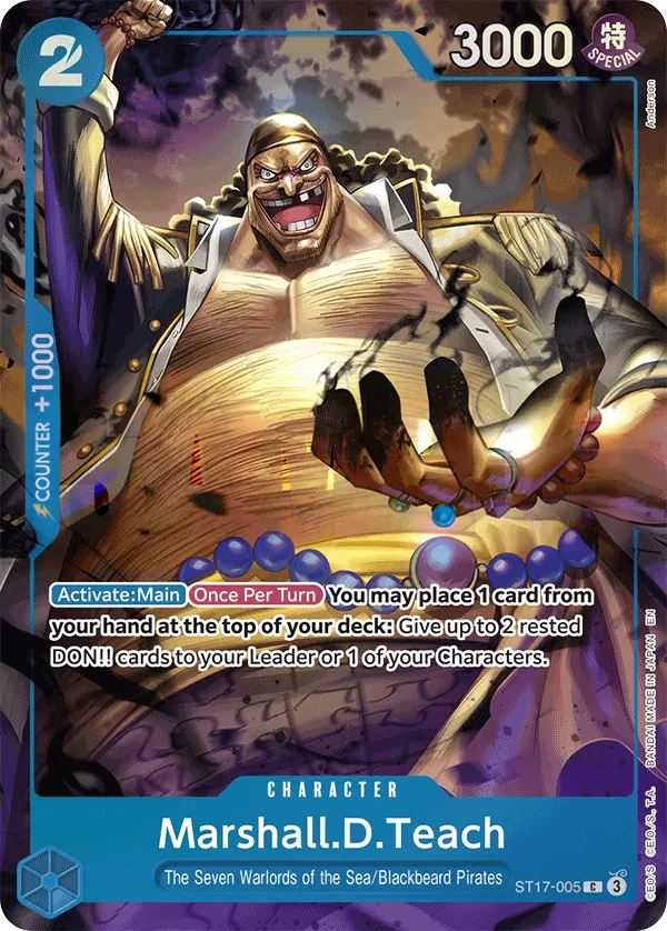 BLUE Donquixote Doflamingo 英語版 Marshall.D.Teach ST17-005 · パラレル 2 カード表面