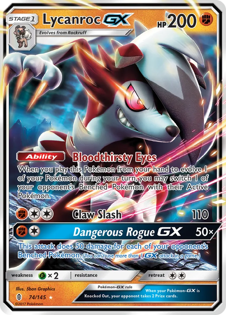 Sun & Moon—Guardians Rising 영어판 Lycanroc-GX 74 카드 앞면