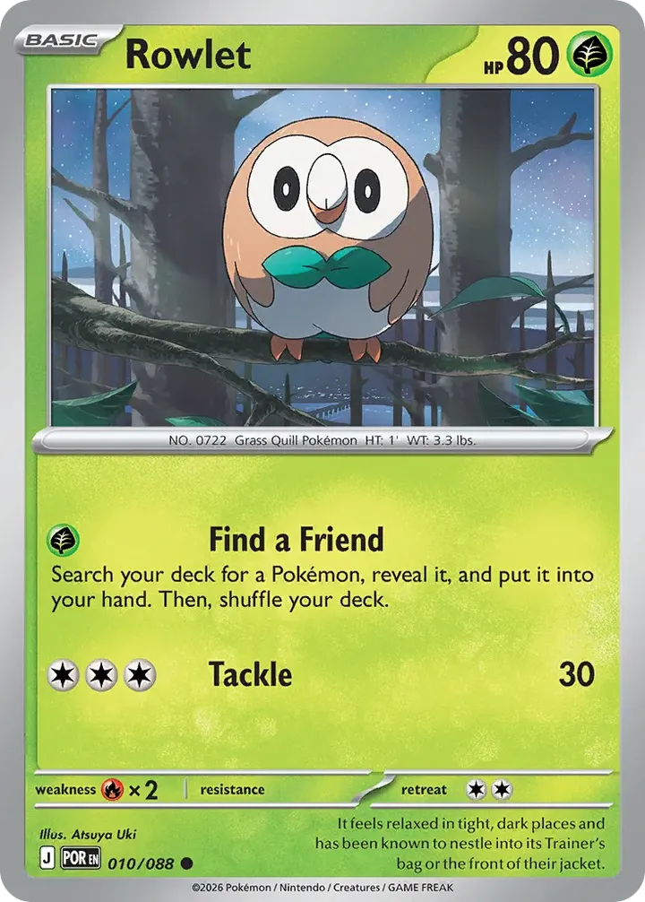 Mega Evolution—Perfect Order 영어판 Rowlet 10 카드 앞면