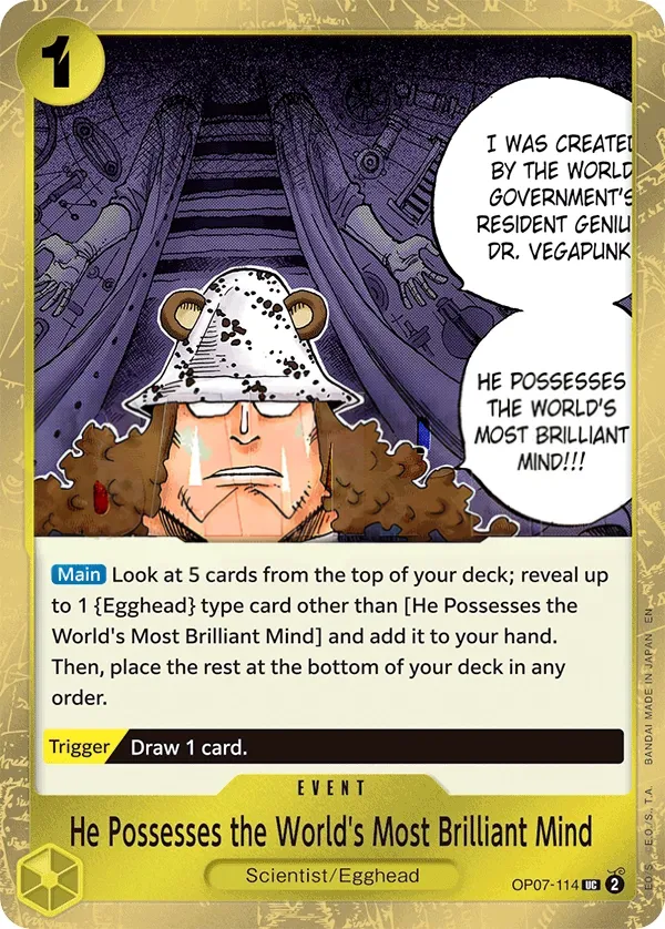 500 Years in the Future 英語版 He Possesses the World's Most Brilliant Mind OP07-114 · パラレル カード表面
