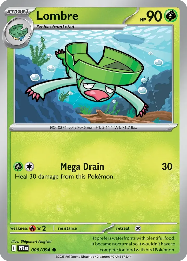 Mega Evolution—Phantasmal Flames 영어판 Lombre 6 카드 앞면