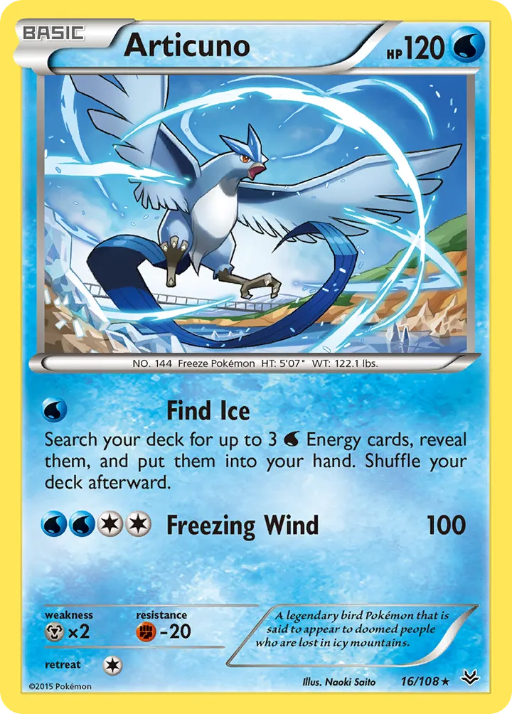 XY—Roaring Skies 영어판 Articuno 16 카드 앞면