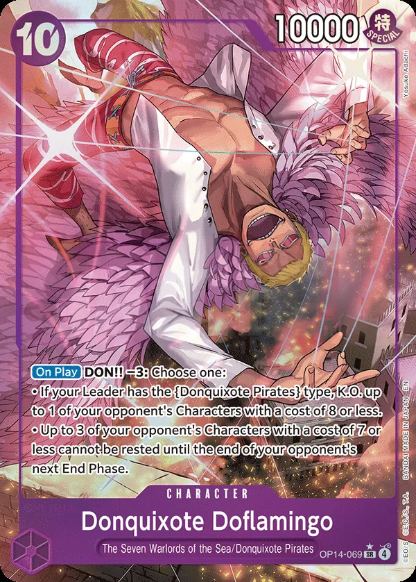 The Azure Sea's Seven 英語版 Donquixote Doflamingo OP14-069 · パラレル カード表面