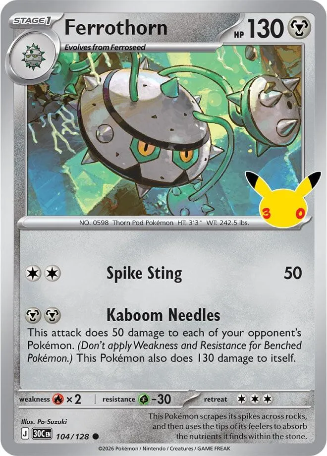 Pokémon TCG: 30th Celebration 英語版 Ferrothorn 104 カード表面