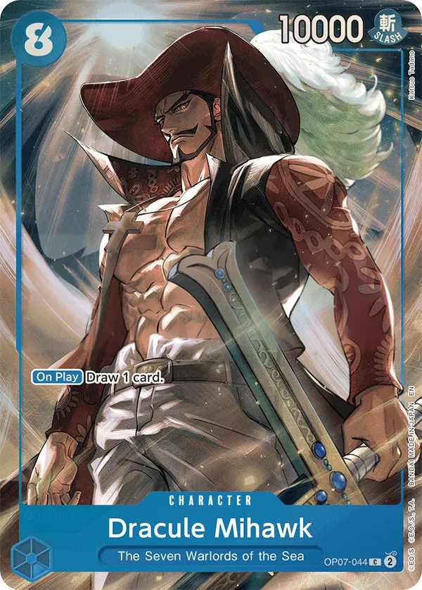 500 Years in the Future 영어판 Dracule Mihawk OP07-044 · 패럴렐 카드 앞면